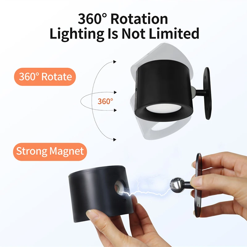 Modern USB Rechargeable LED Lamp Dust Till Dawn Touch Control Wall Light with Motion Sensor 3W Power for Home and Bathroom