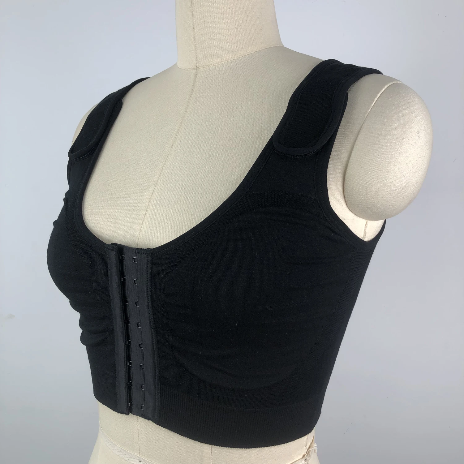 Sustainable bamboo wirefree seamless mastectomy bras hook and eye front closure post surgical support bra with adjustable straps