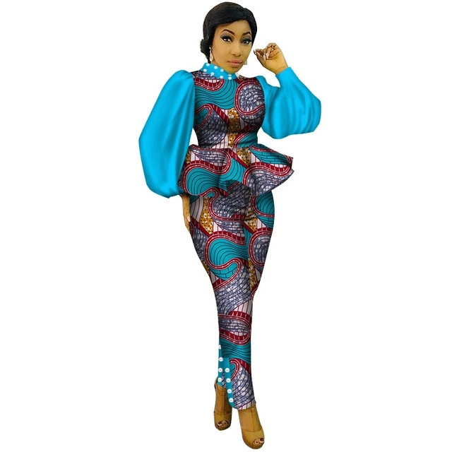 Новый стиль, комплекты из 2 предметов, женский короткий оборками повязки бренд Африканский брюки для девочек в африканском стиле Большие размеры: кофта и штаны, комплекты