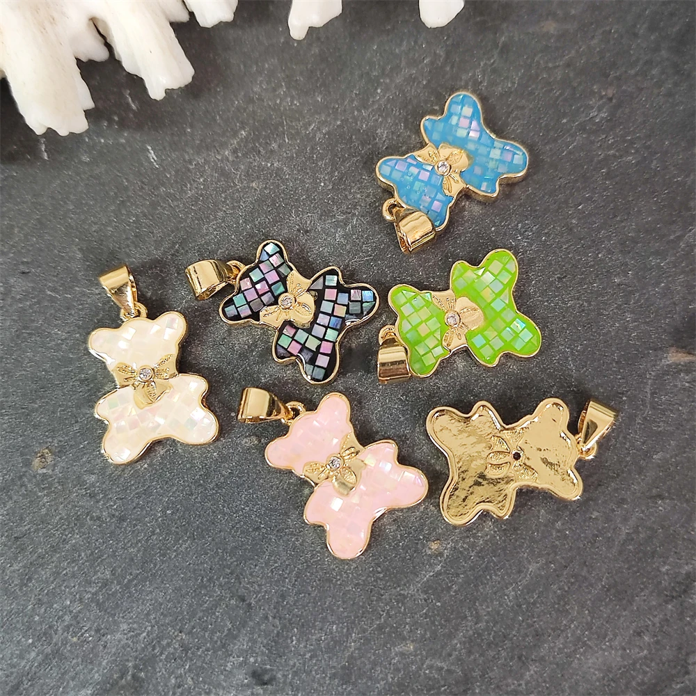 2024 High Quality 18K Gold Plated Bear Shape Unique Design Mother of Pearl Handmade Jewelry Abalone Shell Pendant Accessories