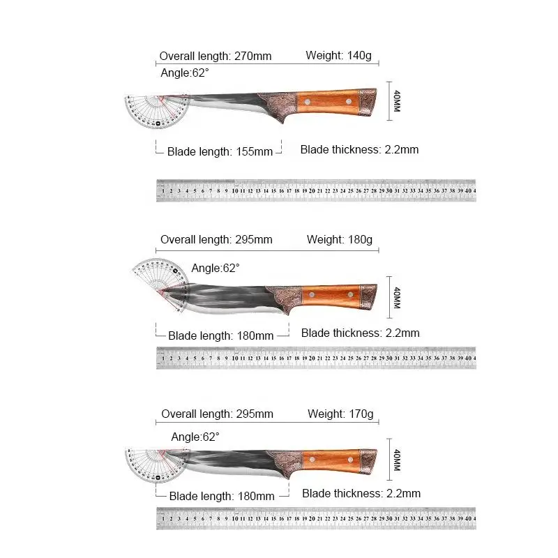 Forged Carbon Steel carving paring boning butcher cleaver kitchen knife set with wooden handle