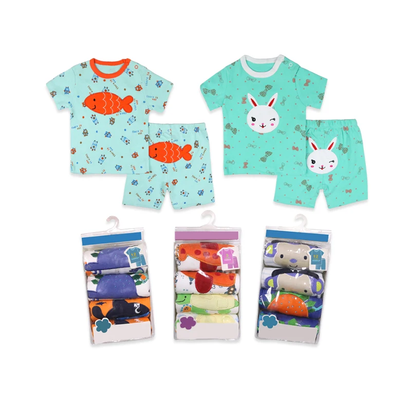 Top Popular Cute Fashion New Born Baby Clothes Set Lovely 100% Cotton Print Newborn Baby Pyjamas Set
