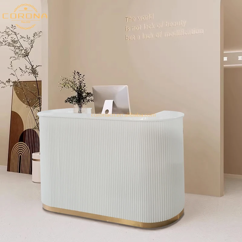 Luxury Front Desk Pink White Modern Spa Reception Desk Counter For Beauty Salon