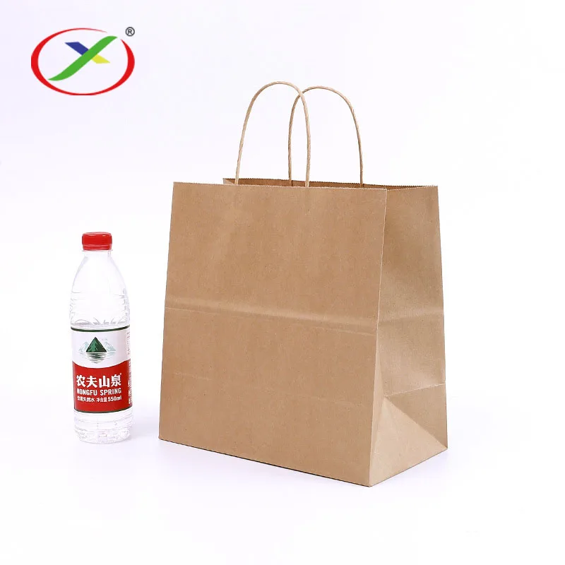 Low Price Eco Friendly Brown Takeaway Carry cardboard paper Kraft Bag for supermarket