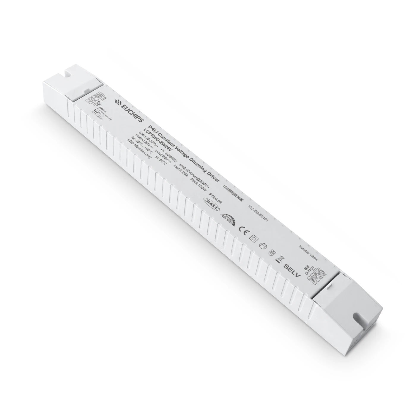 EUCHIPS 150W 6.25A CCT DT8 Dimming LED Driver Strip Lights 120V~277V AC CV Dimmable 24V DC Output Dali Driver
