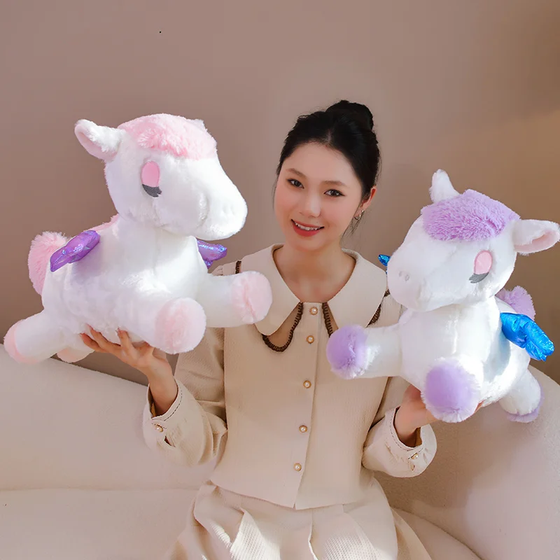 Original Manufacturer Yangzhou New Sunrise Custom Lovely Soft Plush Lie Prone Posture rainbow Flying Horse Animal Doll Toy