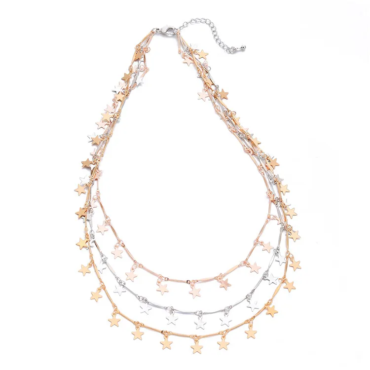 Fashion Gold Silver Stars Multilayer Necklaces For Women Clavicle Chain Five-Pointed Boho Style Necklaces Party Mom Gift