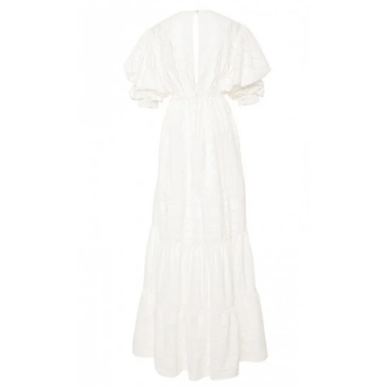 Hot Selling Vintage Dress Women Casual Summer V Neck Maxi Elegant Puff Sleeve Dresses Ladies