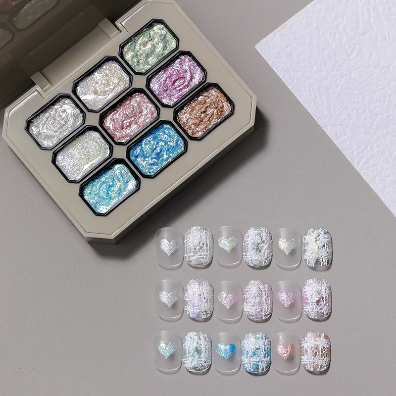Customized Logo 9 Colors Fairy Powder Cream Nail Polish Glue Diamond Powder Gel Nail Polish