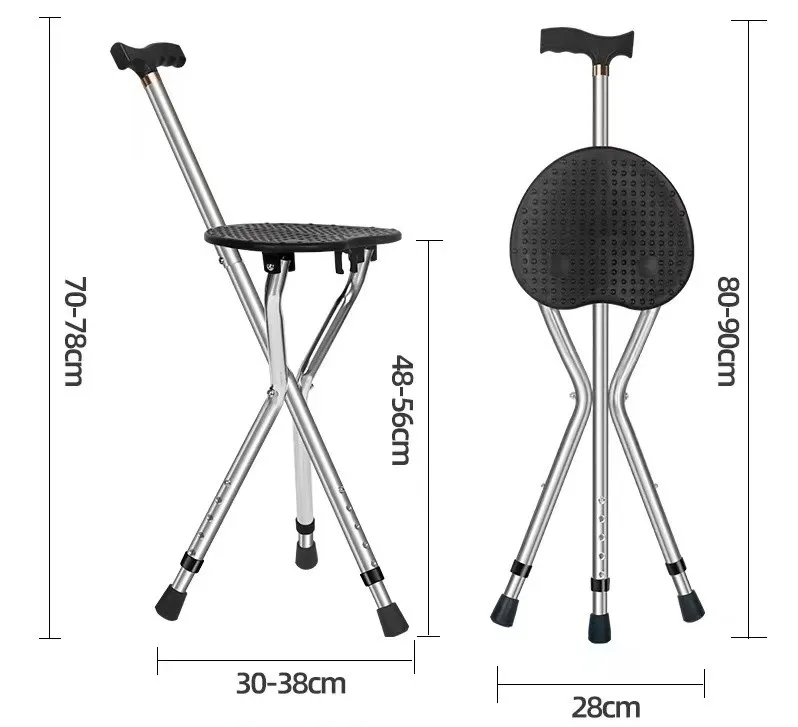 Walking stick Three-legged Foldable Crutch for Elderly with seat