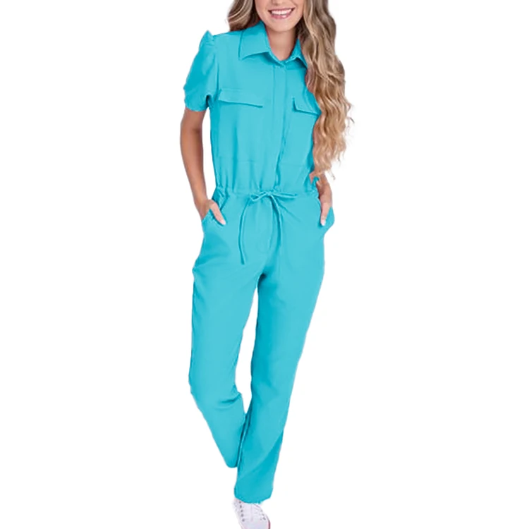 Best Price Custom women one piece jumpsuits short sleeve casual jumpsuit nursing scrubs