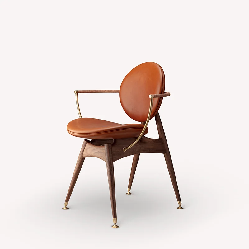 Danish designer circle chair high end club hotel chair leather walnut metal industrial chair