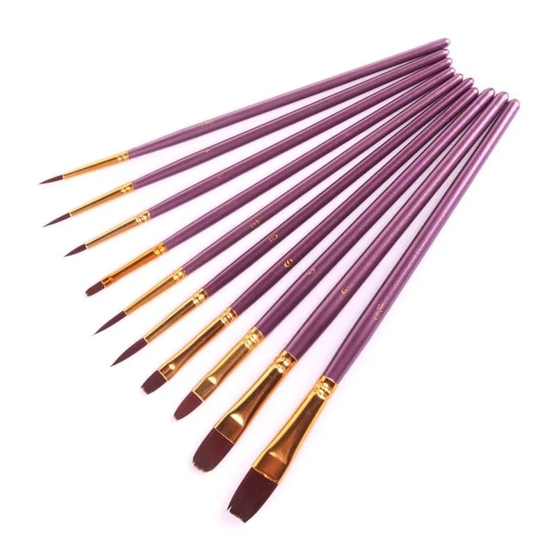 10 Pcs Round Pointed Tip Paintbrushes Nylon Hair Artist Acrylic Paint Brushes for Acrylic Oil Watercolor, Face Nail Art, Miniatu