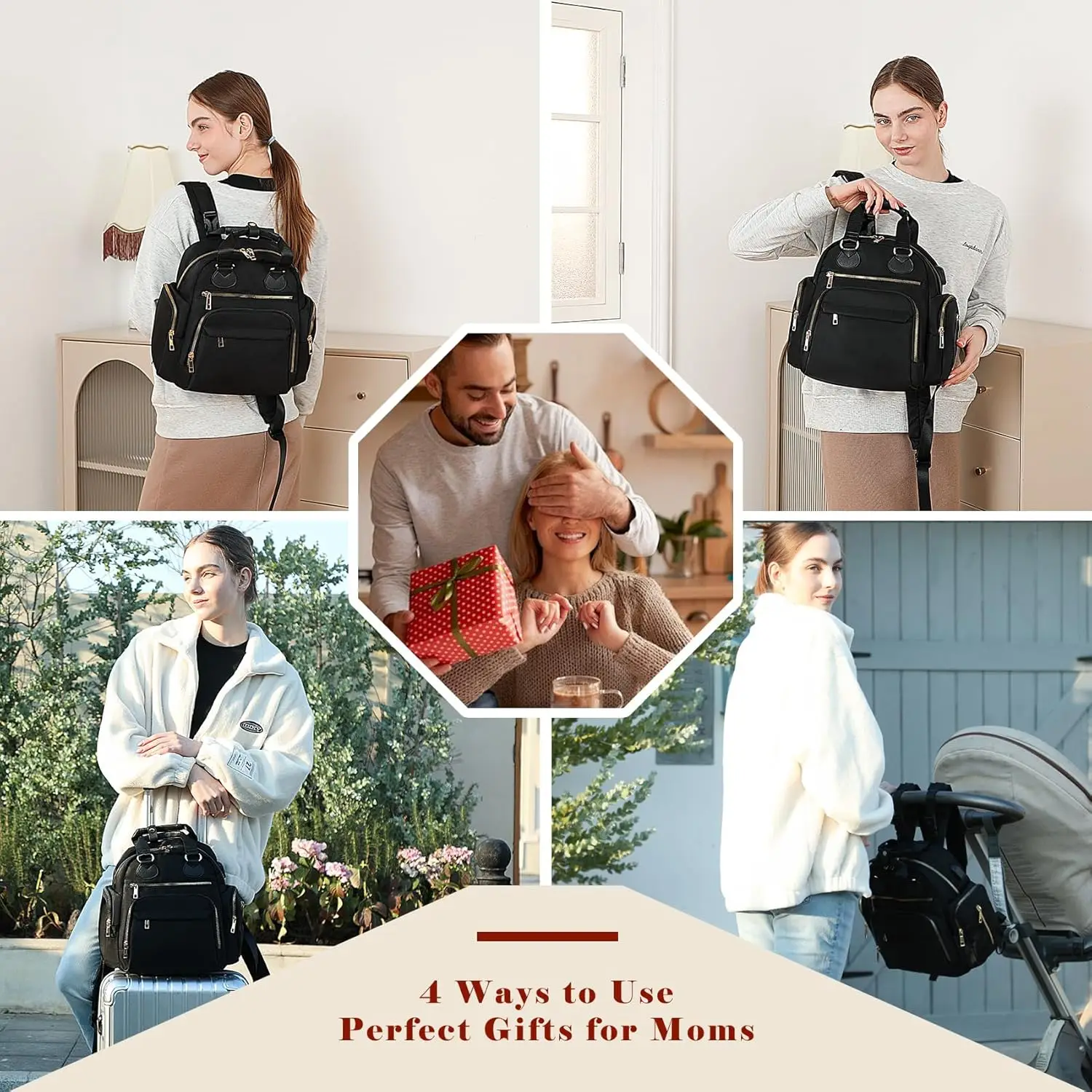 Mini Cute Mommy Travel Bag with USB Charging Port Wet Dry Bag Stroller Clips Insulated Pockets Small Baby Nappy Diaper Backpack