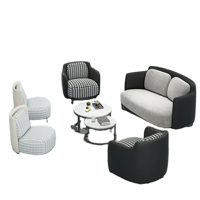 Hotel Lobby Home Living Room Modern Leather and Fabric Sofa Set