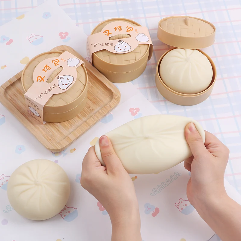 Hot sale Hot Dumpling Baozi Dough Squeeze Toys Squishy Stretchy Bounce Stress Balls with Steamer Stress Relief Squeeze Toy