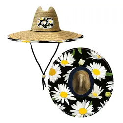 wholesale bottom print wide brim straw beach sun lifeguard weave custom logo hawaiian straw hat