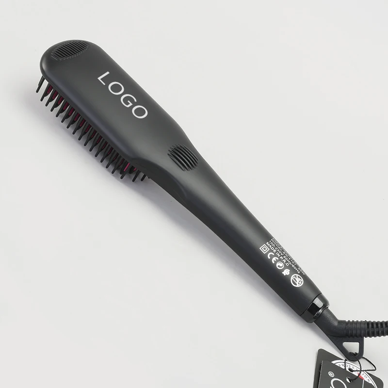 Custom Logo Professional Anion Hair Straightener Brush Electric Fast Heating Styling Comb For Smooth Hair Straightening