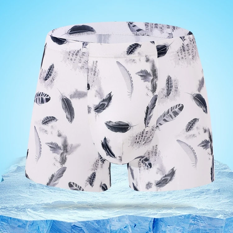 High Quality Cool Ice Silk Mens Boxer Brief Seamless Breathable Shorts Mid-waist Men Underwear