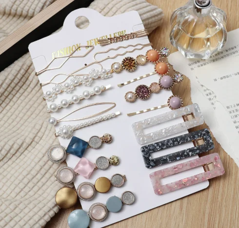 hot selling pearl diamond crystal hair clips hair pins sets summer classic heart star flower hairclips Barrettes hair ornament.png