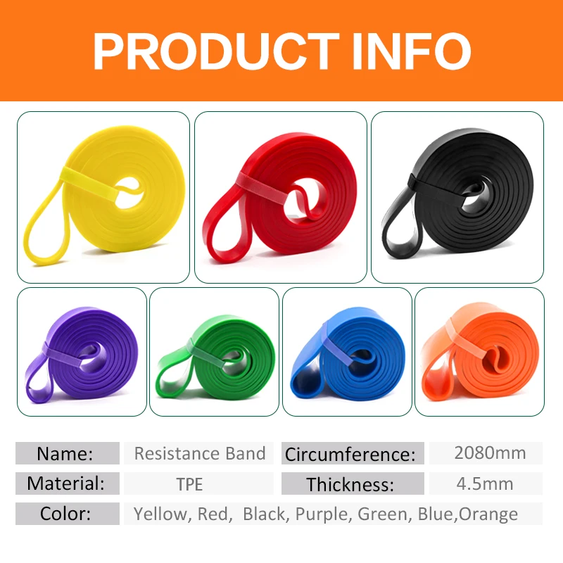 TPE factory source 2080x6.4x4.5mm pull up assist band fitness strength band power exercise custom TPE stretch resistance bands