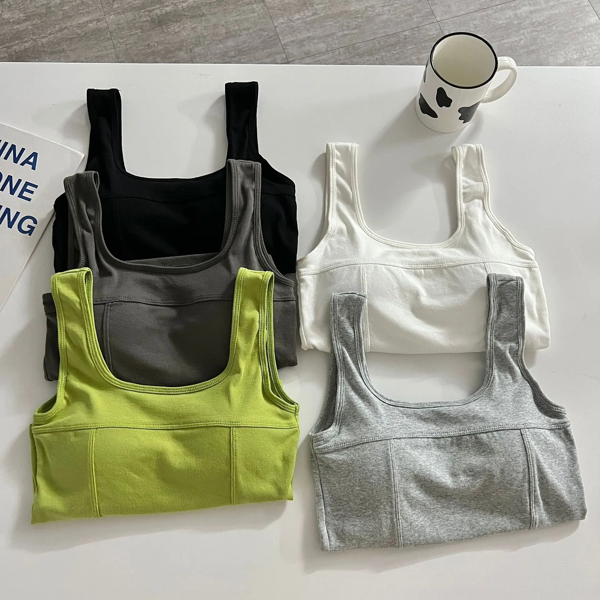 summer bright color casual basic padded vest daily outfit street dance workout camisole slim cozy femme tank crop top