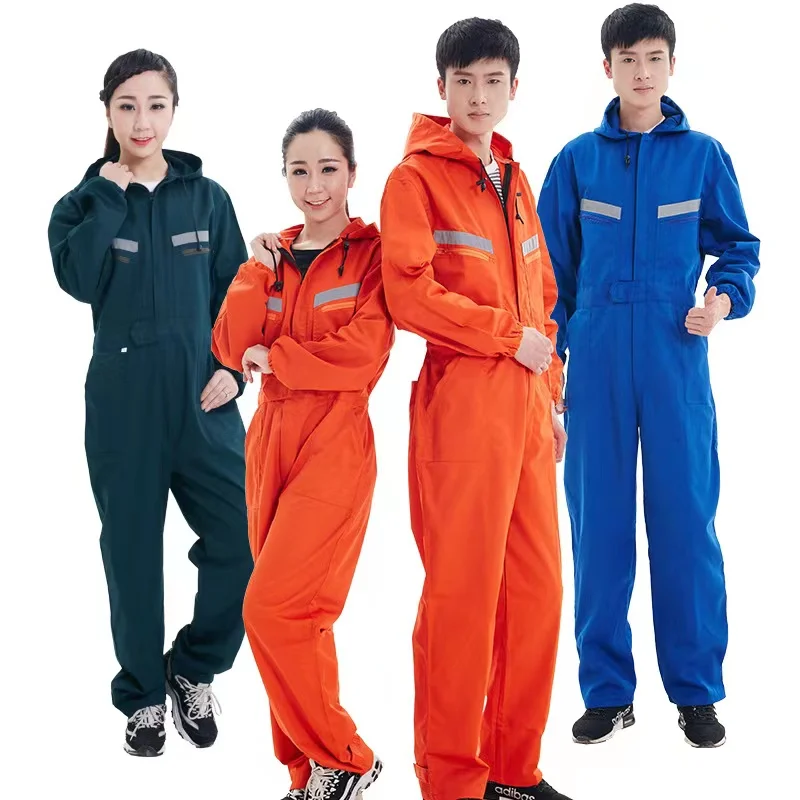 logo embroidered casual suit reflective workwear solid color one piece work clothes for men
