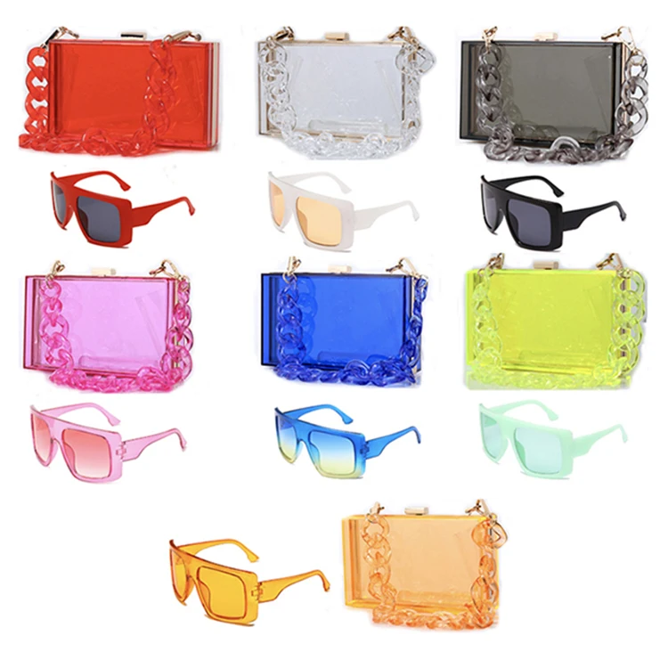 Clear Jelly Bags For Women 2022 Fashion Purses Ladies Handbag Set Matching Sunglasses Set