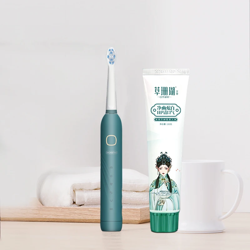 
New Coming 3%HP Teeth Whitening Toothpaste Set With Daily Use Wireless Charging Automatic Sonic Electric Toothbrush 