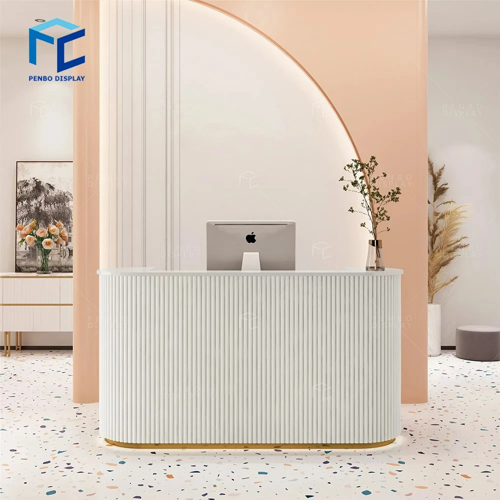 Luxury Pink Reception Desk Beauty Hair Salon Cashier Counter Small Clinic Reception Desk For Nail Salon
