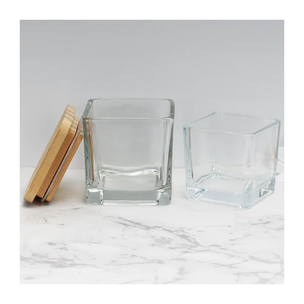 16 Oz Glass Vessel Custom Jars Luxury Black Frosted Square Candle Jar With Lids For Candles Making