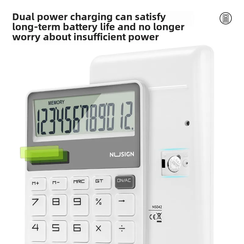 Deli New Sai Portable Solar Fashion Calculator 12-Slot Mini Office Accounting Computer Dual Power Plastic Button Light Thin Moss