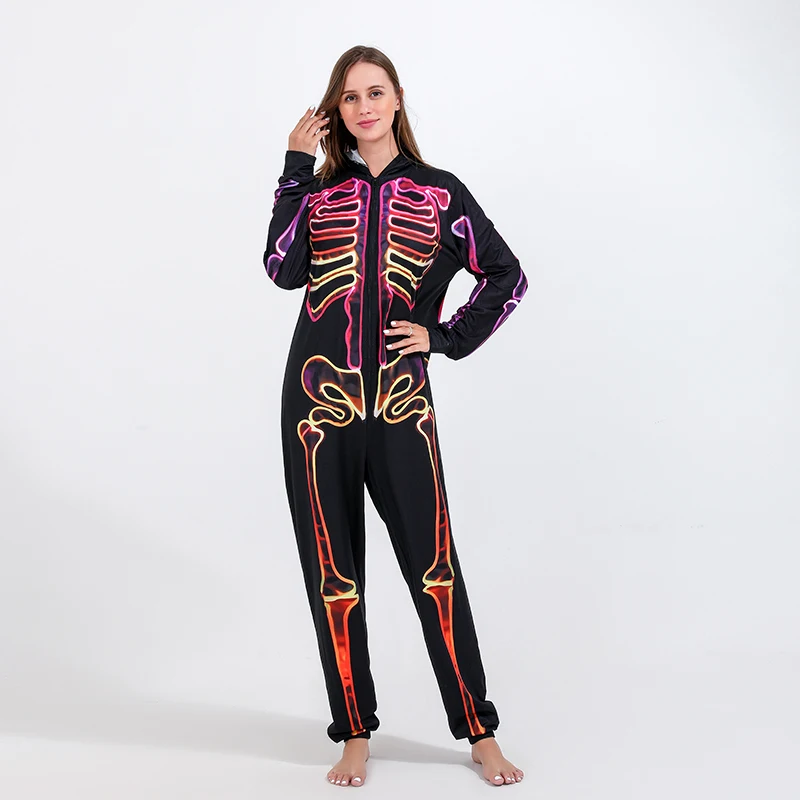 2022 wholesale new hot selling Hooded Halloween One Piece  matching family clothes outfits Personalized skull pattern Halloween