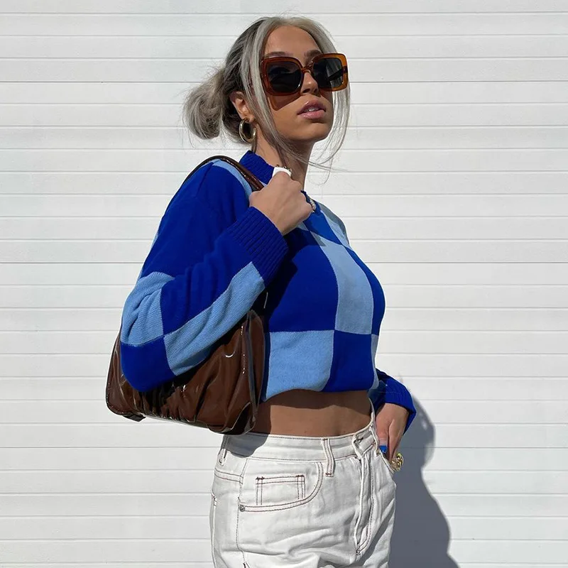 KHG17678 Ladies Clothing Winter Outerwear Round neck Long Sleeve Knit Sweater Pullover Sweater Women