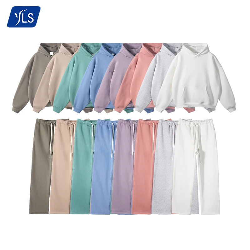 YLS Fleece 350 GSM Cotton Polyester Winter Oversized Blank Plain Tracksuits For Printing Custom Men Streetwear Tracksuit