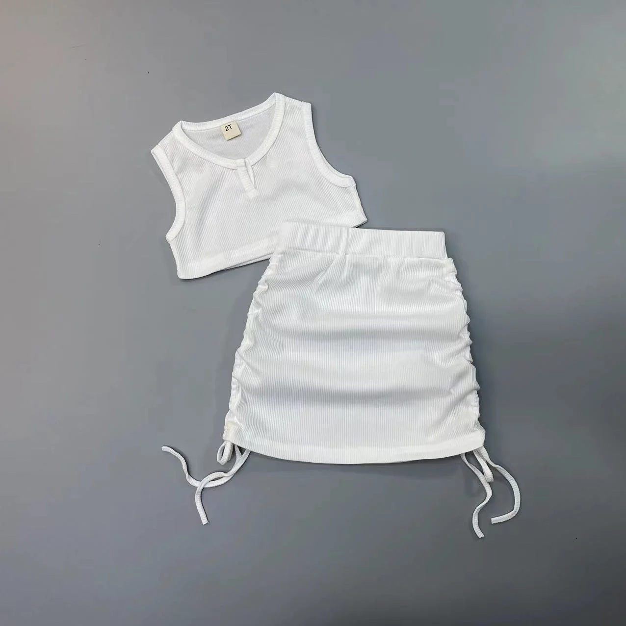 2023 летний детский комплект из двух предметов для девочек Детский комплект без рукавов Детский модный вязанный милый комплект одежды для девочек
