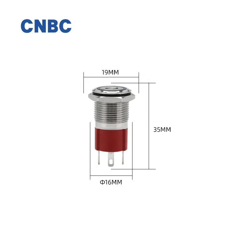 High Current 10A 16mm IP67 waterproof momentary self-locking 1NO led stainless steel metal push button switch with power symbol