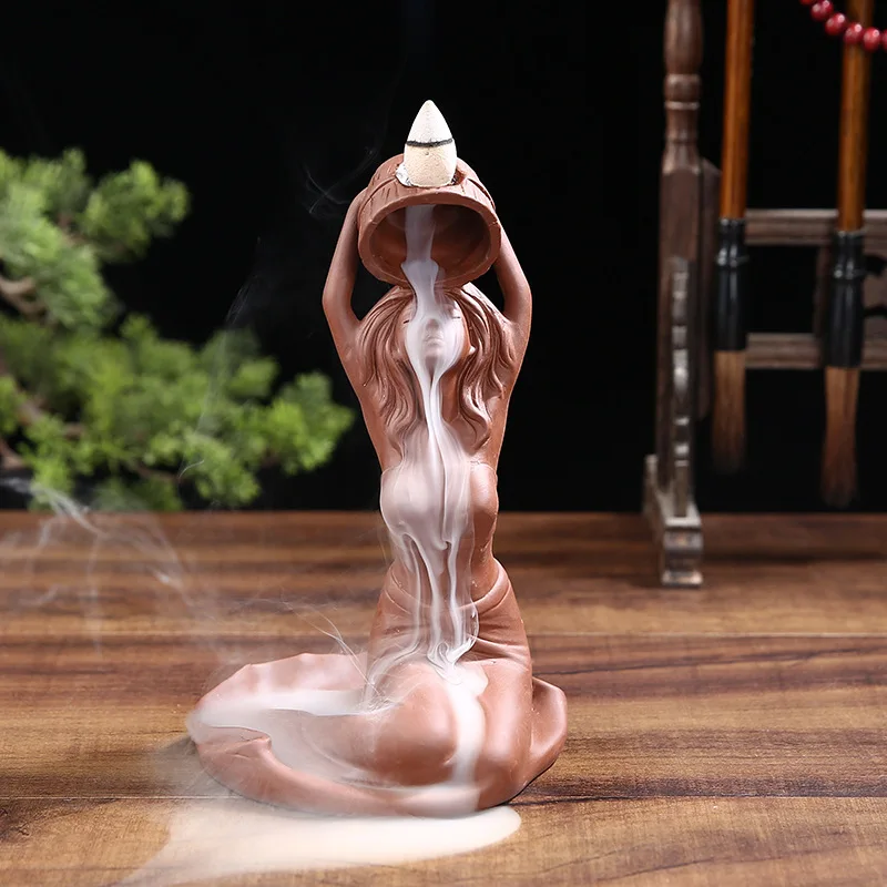 High grade bath woman ceramic backflow incense holder