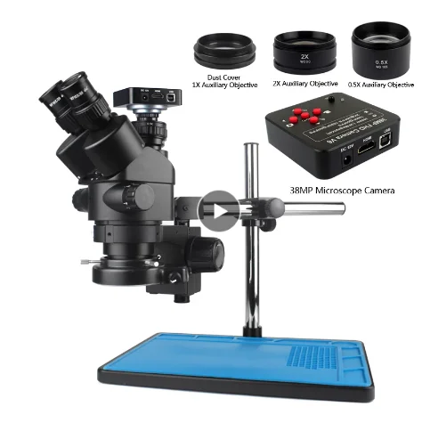 3.5X-90X Simul-Focal Trinocular Stereo Microscope 38MP HDMI Digital USB Industry Microscope Video Camera for Soldering Repair