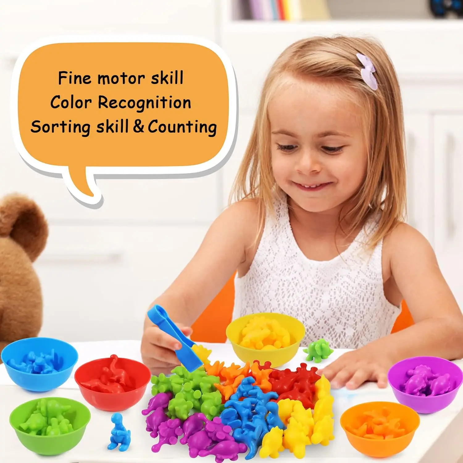 Math Montessori Fine Motor Skills Sensory Animals Toy Sets Gift,Matching Stacking Toys With Bowls,Counting Sorting Toys