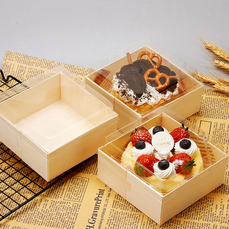  Biodegradable Wooden Bread Pastry Takeaway Rectangle Birthday Food Packaging Manufacturer Custom Wood Cake