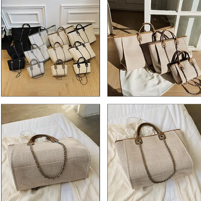 2024 Vintage tote hand bag Larger capacity cotton canvas tote bag women leisure outdoor shoulder bag handbag