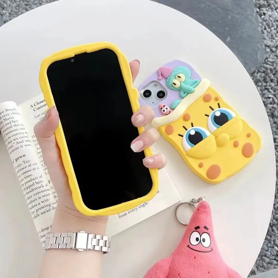 Popular Cartoon Loving SpongeBob Silicone soft slim protective cover for iPhone14 13 12 11 Xs max 7 8 plus for iPhone 12 case
