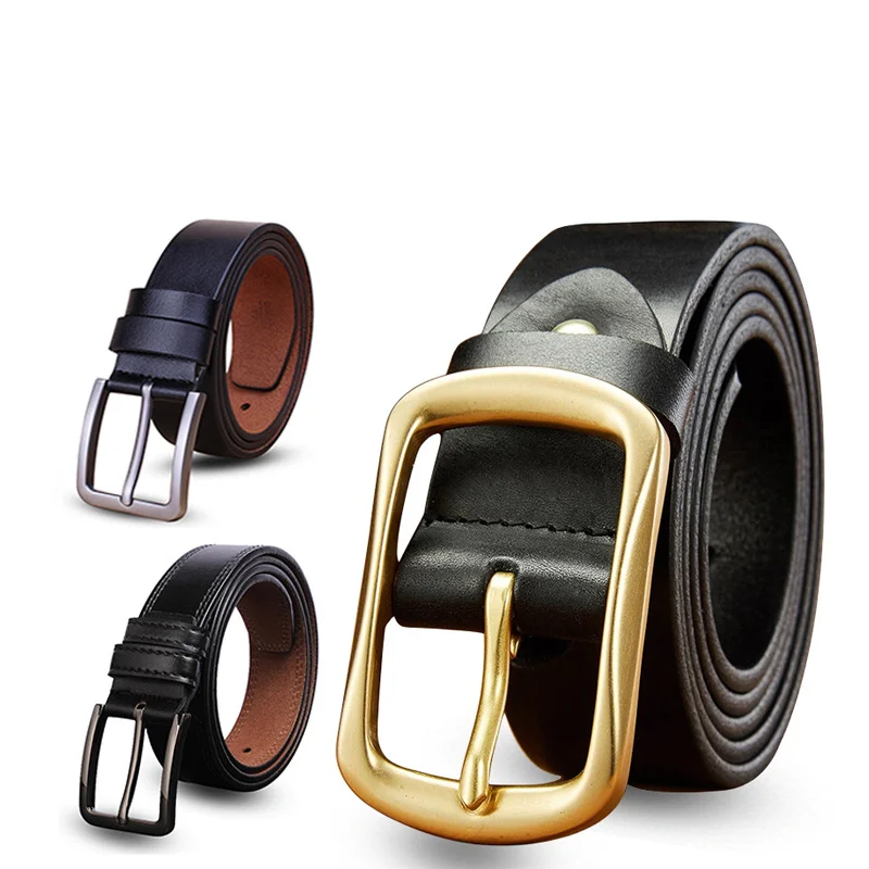 Vintage Belt Mens wholesale high end leather pin buckle jeans with single layer cowhide