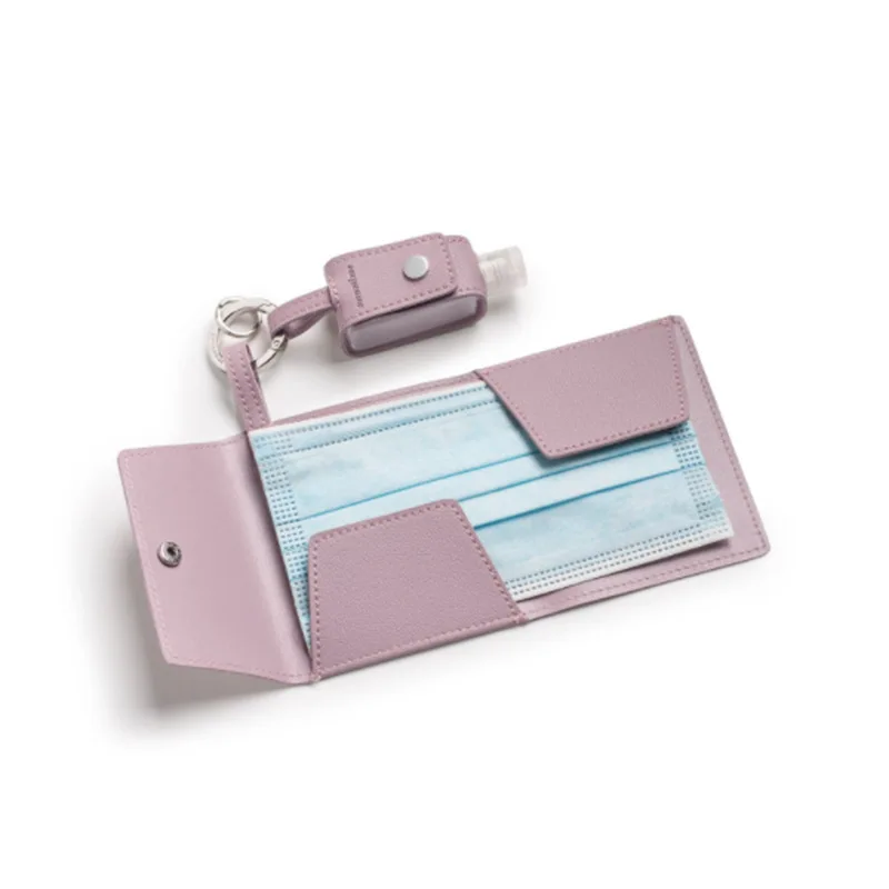 PU leather case hand sanitizer holster ring keychain facemask storage pouch leather holder for mask