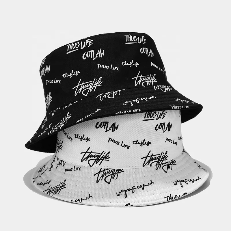Wholesale Silk Screen Printed English letters Pattern Fashion Designer Custom Reversible Cotton Bucket Hat