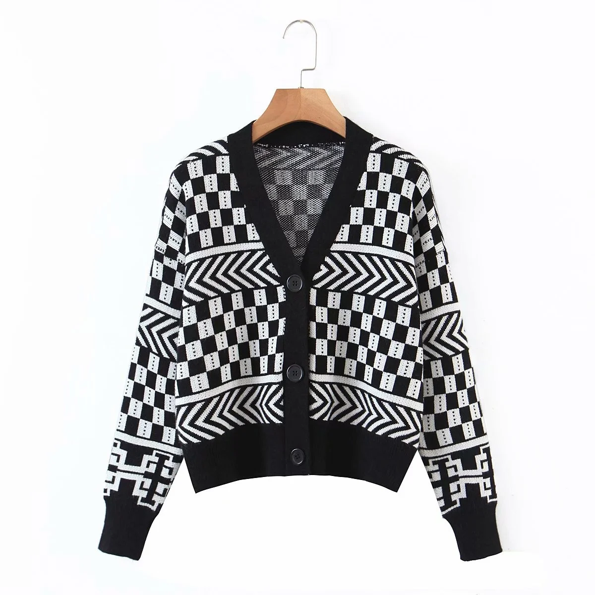 
Высококачественный Ретро кардиган в клетку для ранней весны, джемпер, Женский вязаный свитер 