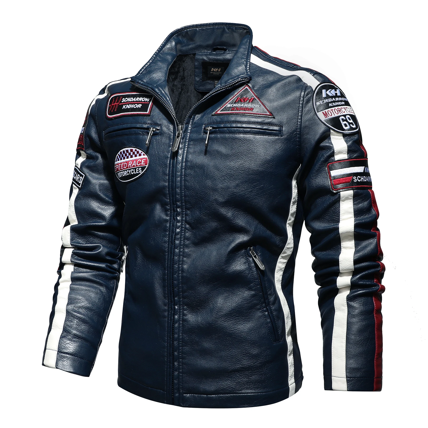 Euro Size Fitted High Quality Stylish Men Windproof Racing Driver Style Men Biker PU Hooded Jacket