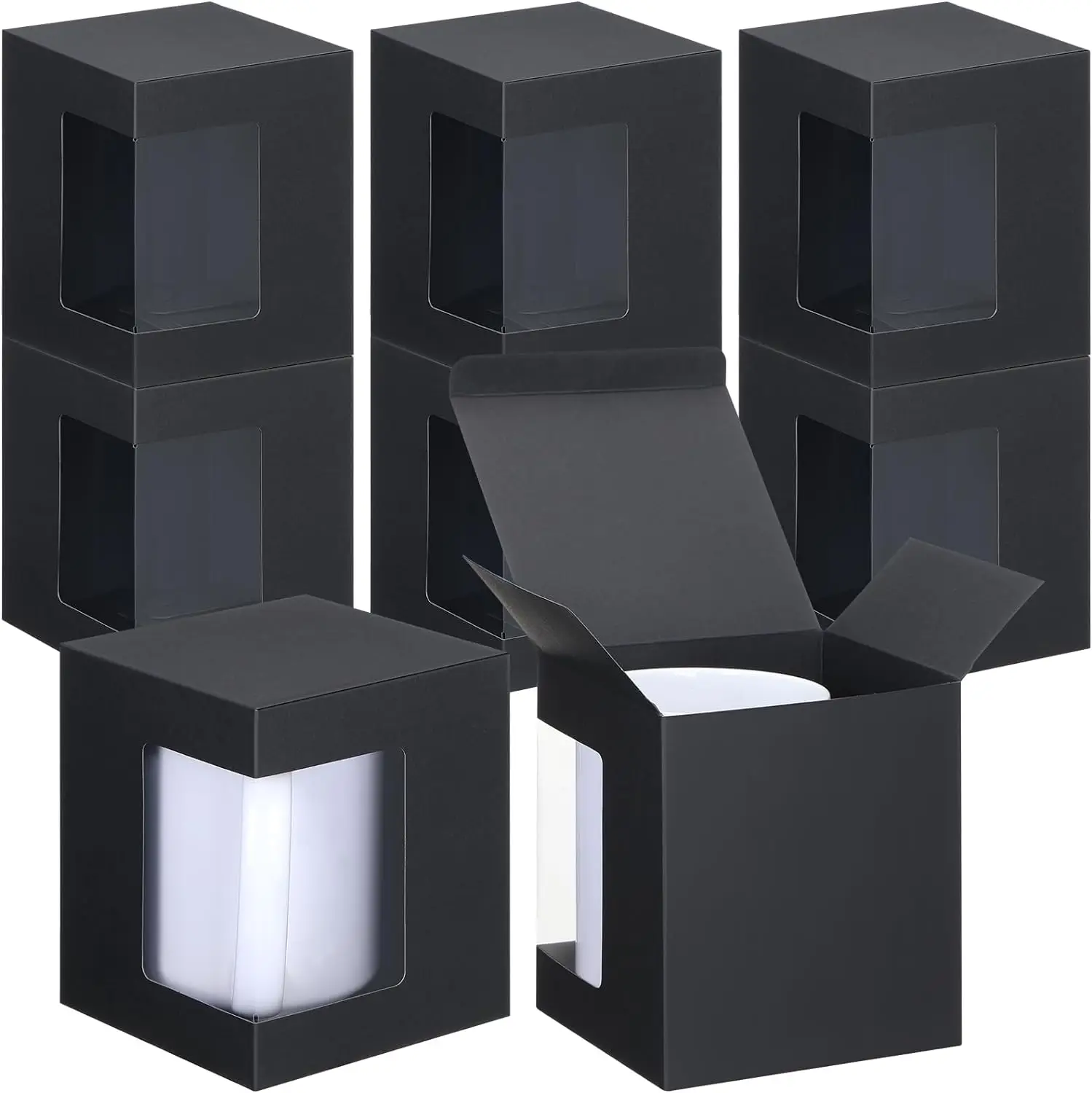 Custom Coffee Mug Gift cardboard Boxes and packaging Black Gift Box clear Window Christmas Gift Boxes for Mug