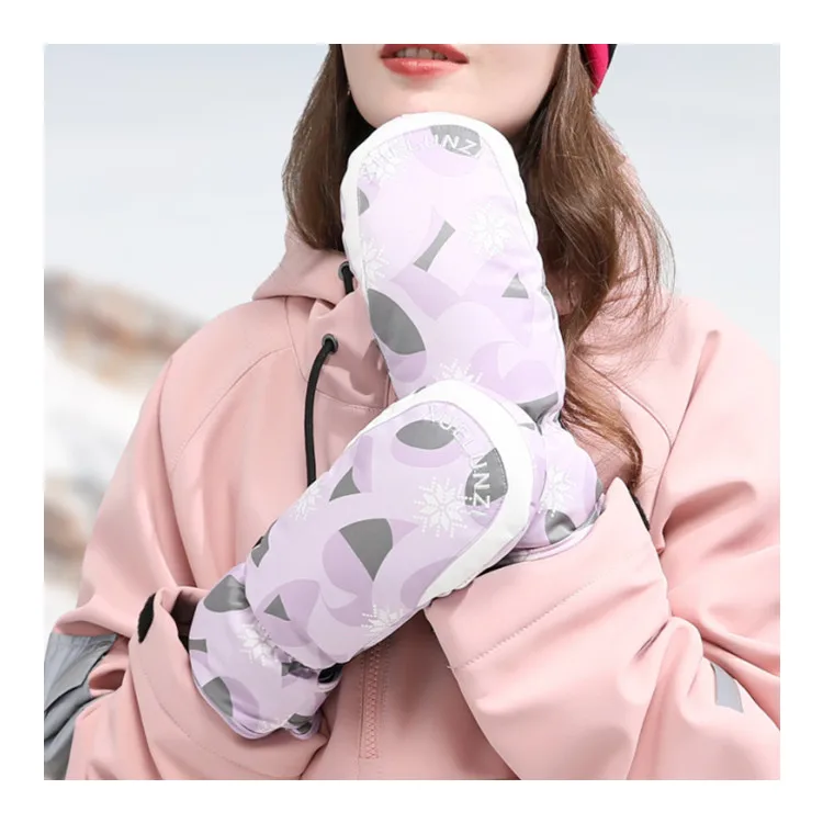 Women Graffiti Pink Grey Waterproof Ski Gloves Touchscreen Warm Winter Gloves Cold Weather Snow Gloves